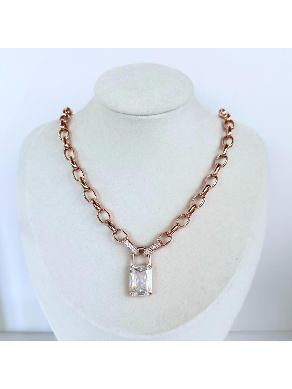 Bomb Party April Lock Necklace NK64708 "Trend Maker" Cz on Rose Gold